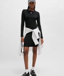 Hugo Boss Dresses-Ribbed dress in stretch fabric with stacked logo-hugoboss 2