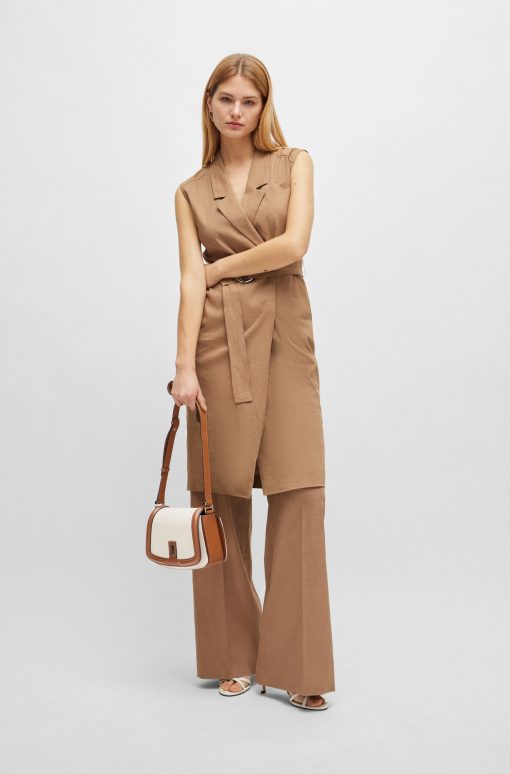 Hugo Boss Dresses-Belted wrap dress in a linen blend-boss store - Image 2