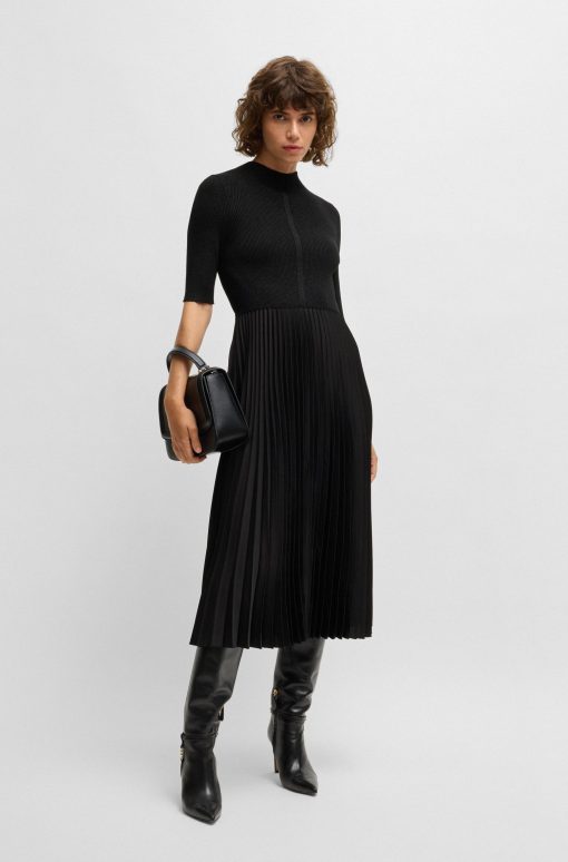 Hugo Boss Dresses-Cropped-sleeve dress with plissé skirt-boss store - Image 2