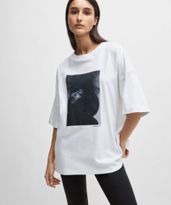 Hugo Boss Tops-NAOMI x BOSS interlock-cotton T-shirt with dropped shoulders-hugo boss near me