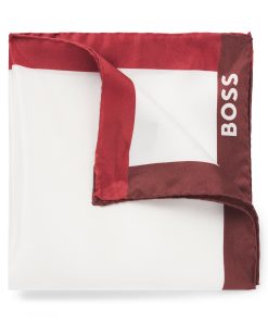 Hugo Boss Ties and Pocket Squares-Silk pocket square with branding and printed border-boss hugo