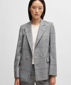 Hugo Boss Tailored Jackets-Double-breasted jacket in checked stretch fabric-boss near me