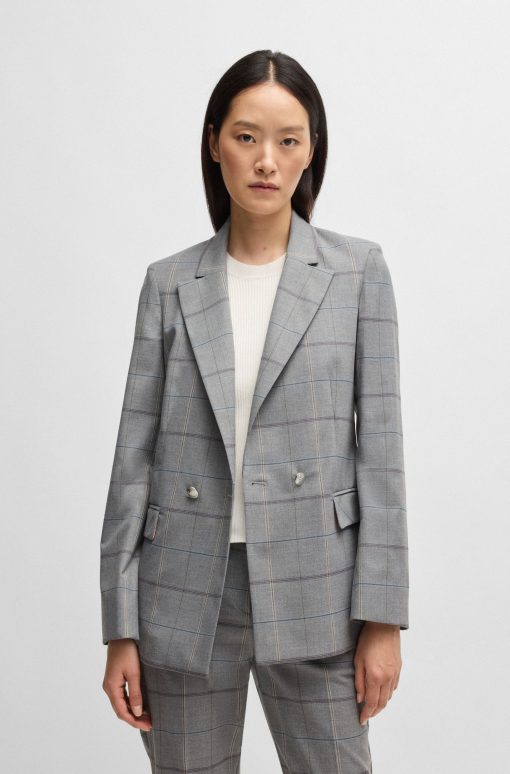 Hugo Boss Tailored Jackets-Double-breasted jacket in checked stretch fabric-boss near me