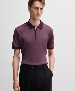 Hugo Boss Polo Shirts-Zip-neck polo shirt in cotton and silk-boss hugo