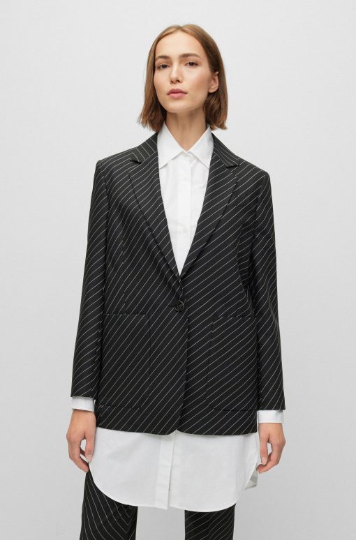 Hugo Boss Tailored Jackets-Oversize-fit jacket in striped stretch wool-hugo boss near me