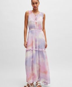 Hugo Boss Dresses-Sleeveless regular-fit printed dress with frill trims-hugo boss near me 2