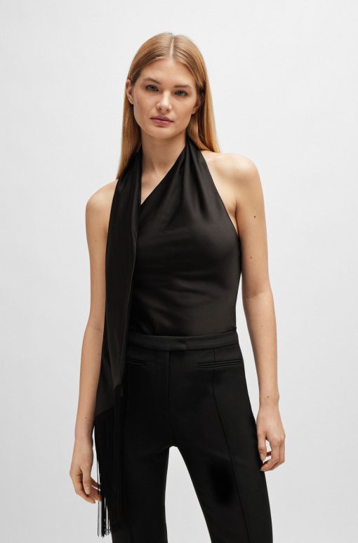 Hugo Boss Blouses-One-shoulder blouse with fringed scarf detail-boss outlet