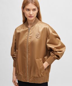 Hugo Boss Jackets and Coats-Sateen bomber jacket with double monogram embroidery-boss hugo