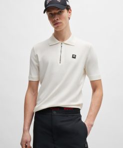 Hugo Boss Sweaters and Cardigans-Zip-neck polo shirt with stacked logo-hugo boss near me