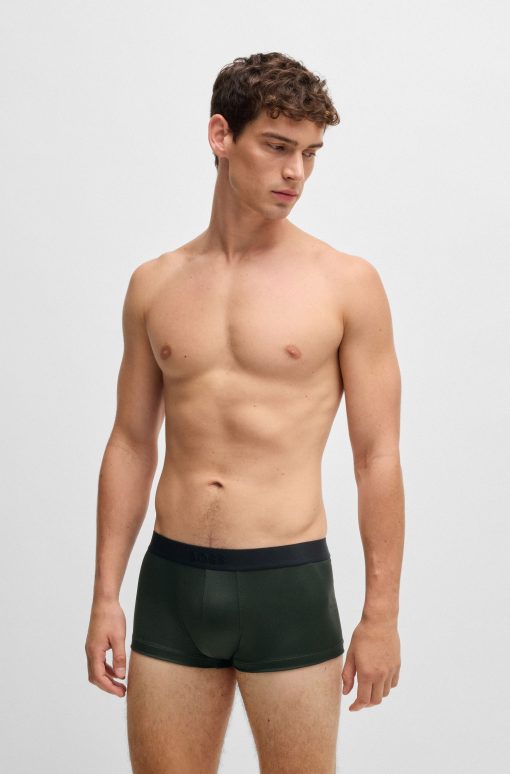 Hugo Boss Underwear-Shiny-piqué regular-rise trunks with logo waistband-hugo boss near me - Image 2