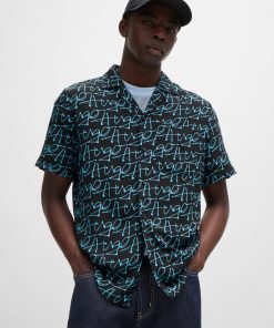 Hugo Boss Shirts-Relaxed-fit short-sleeved shirt with seasonal print-hugo boss store