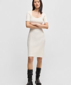 Hugo Boss Dresses-Slim-fit dress in ribbed stretch fabric-hugo boss store near me