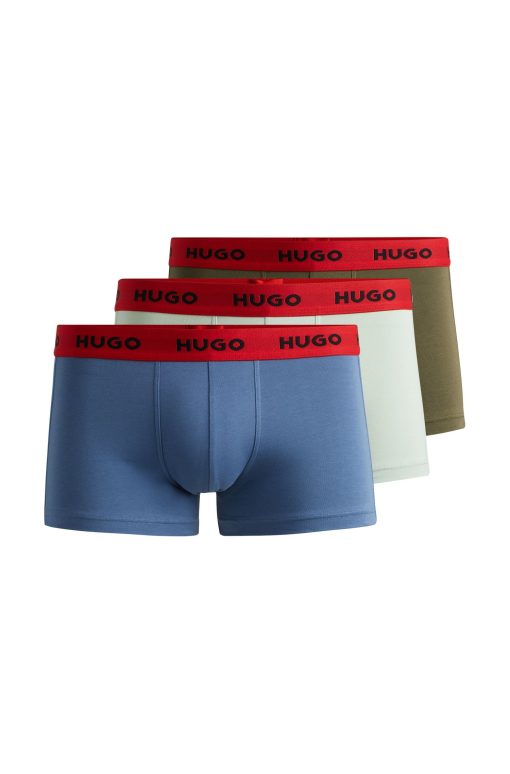 Hugo Boss Underwear-Three-pack of stretch-cotton trunks with logo waistbands-hugo by hugo boss