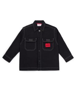 Hugo Boss-Kids’ overshirt in stretch cotton with red logo label-boss store near me