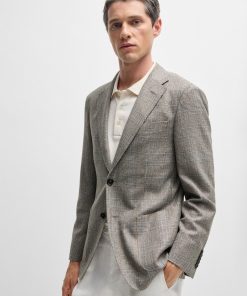 Hugo Boss Sport Coats-Slim-fit jacket in checked silk and wool-hugo boss near me