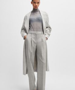 Hugo Boss Jackets and Coats-Double-breasted coat in checked crepe with partial lining-hugo boss near me 2