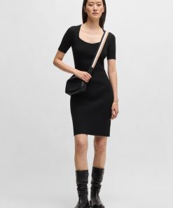 Hugo Boss Dresses-Slim-fit dress in ribbed stretch fabric-hugo boss outlet 2