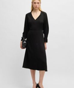 Hugo Boss Dresses-V-neck dress with button cuffs-hugo boss outlet