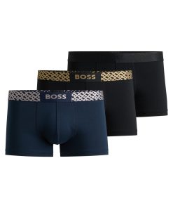 Hugo Boss Underwear-Three-pack of stretch-cotton trunks with monogram waistbands-hugo boss store