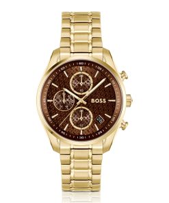 Hugo Boss Watches-Gold-tone watch with monogram-textured dial-hugo boss outlet