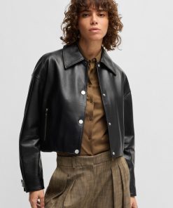 Hugo Boss Jackets and Coats-Leather jacket with covered press studs-boss store