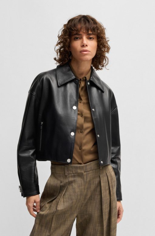 Hugo Boss Jackets and Coats-Leather jacket with covered press studs-boss store