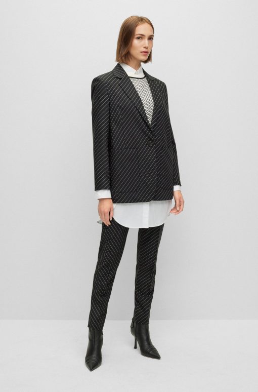 Hugo Boss Tailored Jackets-Oversize-fit jacket in striped stretch wool-hugo boss near me - Image 2