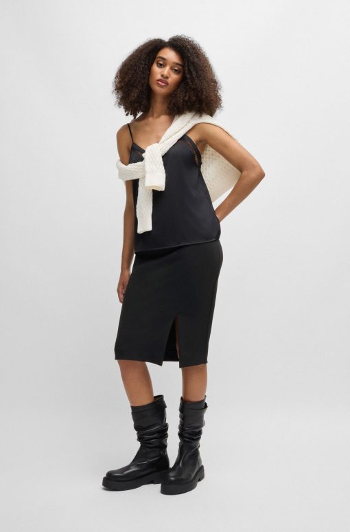 Hugo Boss Skirts-Pencil skirt in stretch fabric with front slit-hugo boss store near me - Image 2