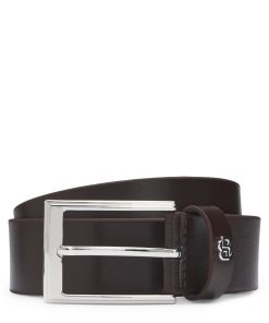 Hugo Boss Belts-Italian-leather belt with Double B monogram keeper-hugoboss