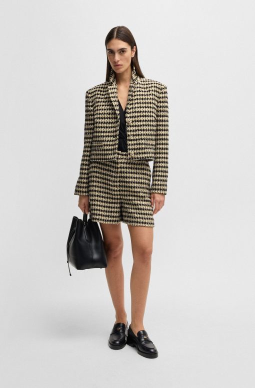 Hugo Boss Tailored Jackets-Cropped regular-fit jacket in tweed-boss store near me - Image 2