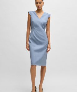 Hugo Boss Dresses-Bodycon business dress in checked wool-hugo boss near me 2