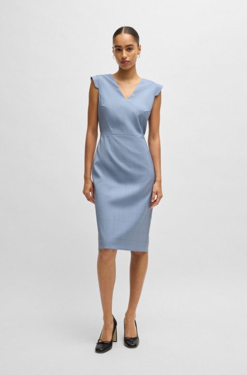 Hugo Boss Dresses-Bodycon business dress in checked wool-hugo boss near me - Image 2