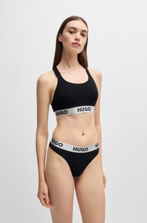 Hugo Boss Underwear, Pajamas, and Socks-Crossed-back bralette in stretch cotton with logo band-boss hugo - Image 2