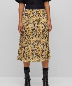 Hugo Boss Skirts-Logo-waistband plissé skirt with watercolor print-boss store