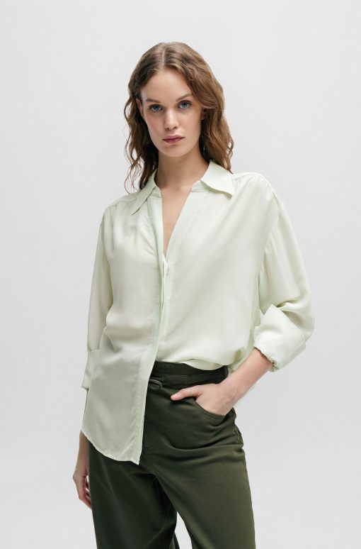 Hugo Boss Blouses-Relaxed-fit blouse with concealed placket and point collar-boss store