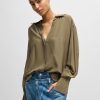 Hugo Boss Blouses-Relaxed-fit blouse with concealed placket and point collar-boss store 3