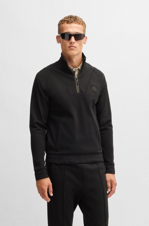 Hugo Boss Tracksuits-Cotton zip-neck sweatshirt with Double B monogram-boss hugo