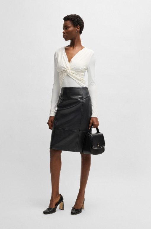 Hugo Boss Skirts-Pencil skirt in lustrous leather-hugoboss - Image 2