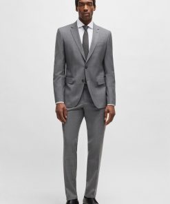 Hugo Boss Suits-Slim-fit suit in checked wool-hugo boss store near me