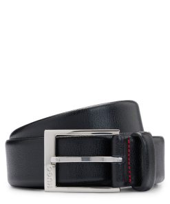 Hugo Boss Belts-Grained-leather belt with polished-silver-hardware logo-hugoboss