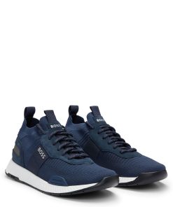 Hugo Boss Sneakers-Knitted-upper trainers with branding and suede trims-hugo boss store near me