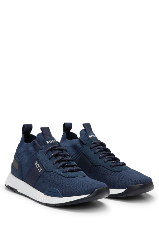 Hugo Boss Sneakers-Knitted-upper trainers with branding and suede trims-hugo boss store near me