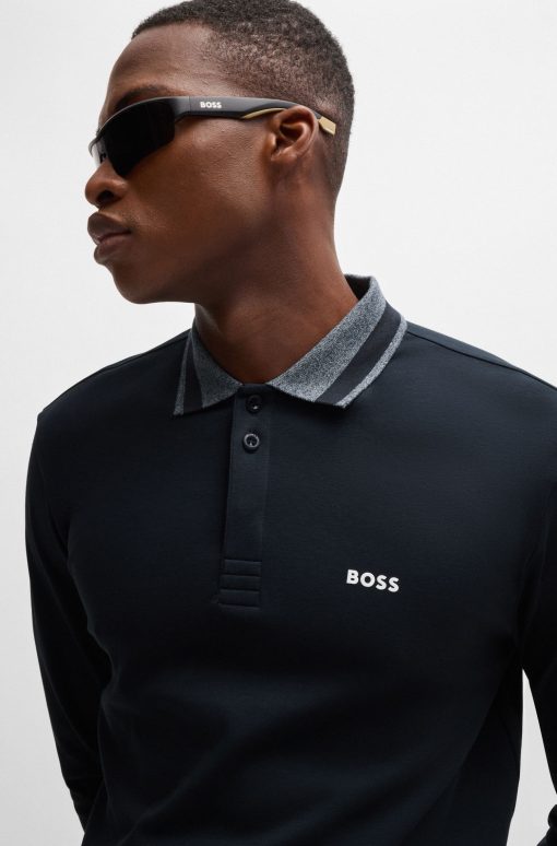 Hugo Boss Polo Shirts-Interlock-cotton polo shirt with contrast logo-hugo boss outlet - Image 2