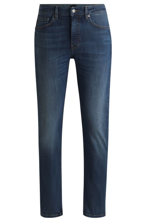 Hugo Boss Pants-Delaware slim-fit jeans in dark-blue stretch denim-boss near me