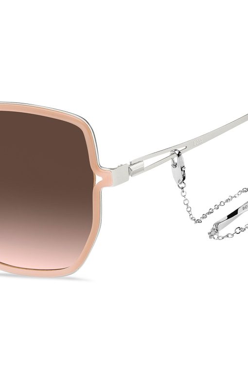 Hugo Boss Eyewear-Nude-frame sunglasses with forked temples and branded chain-hugo boss sale - Image 2