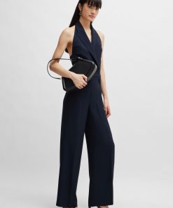 Hugo Boss Dresses-Halterneck jumpsuit with peak lapels-hugo by hugo boss