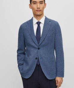 Hugo Boss Sport Coats-Slim-fit jacket in stretch-wool seersucker-hugo boss store near me