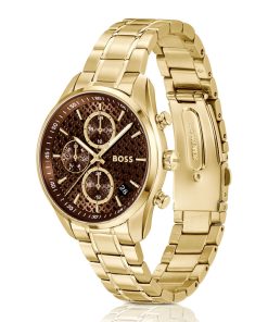 Hugo Boss Watches-Gold-tone watch with monogram-textured dial-hugo boss outlet 2