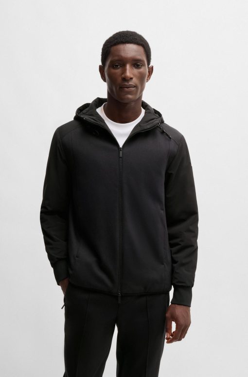 Hugo Boss Tracksuits-Hooded regular-fit jacket in mixed materials-hugo