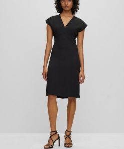 Hugo Boss Dresses-Slim-fit V-neck dress with cap sleeves-hugoboss 2